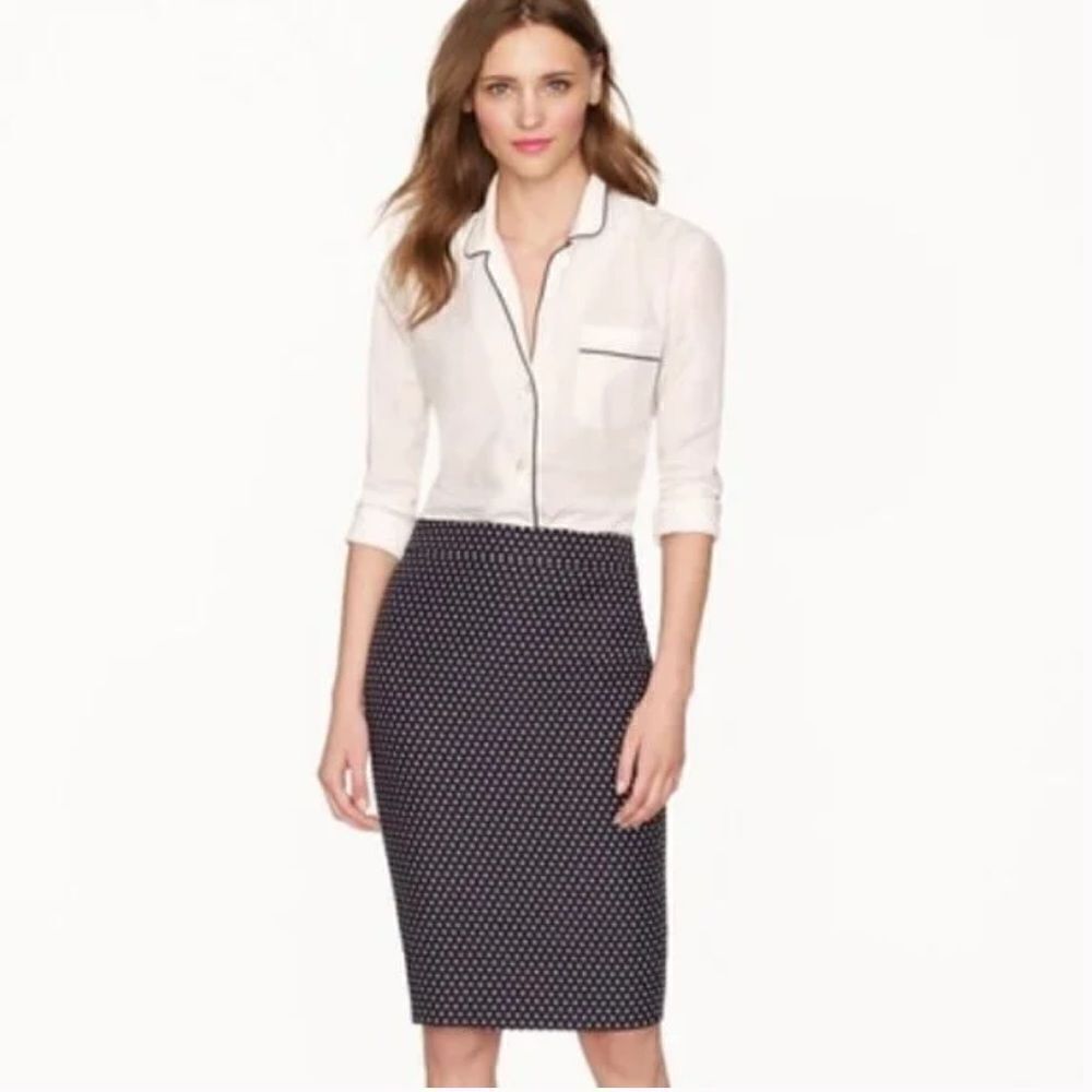 J Crew Navy and White Polka Dot Number 2 Pencil Skirt